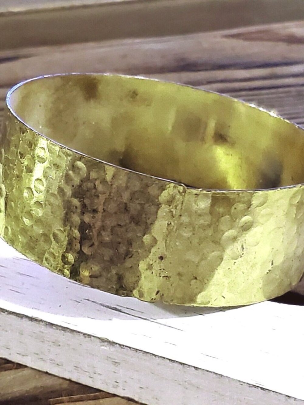 Hammered Antique Gold Weathered Look Brass Textured 24mm Wide Bangle Bracelet